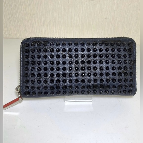 Christian Louboutin Spike Stud Round Zipper Long Wallet Black  